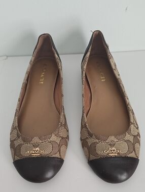 Coach Brown Signature Canvas and Dark Brown Leather Cap Toe Flats